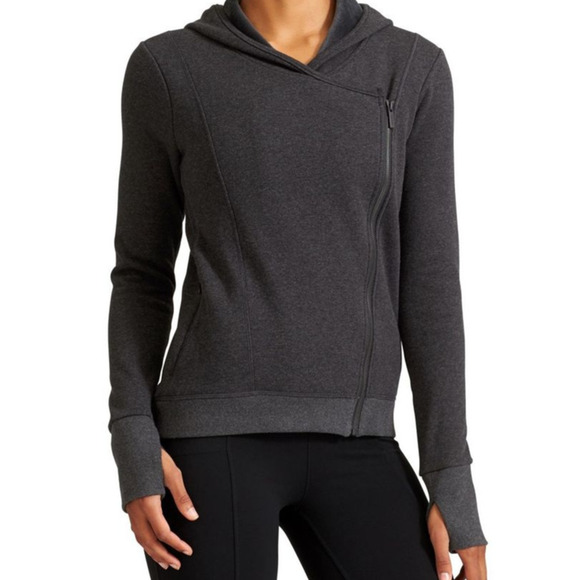 Athleta Jacket Cozy Karma Small Asymmetrical Fleece Lined Hoodie Grey full zip - Picture 3 of 8